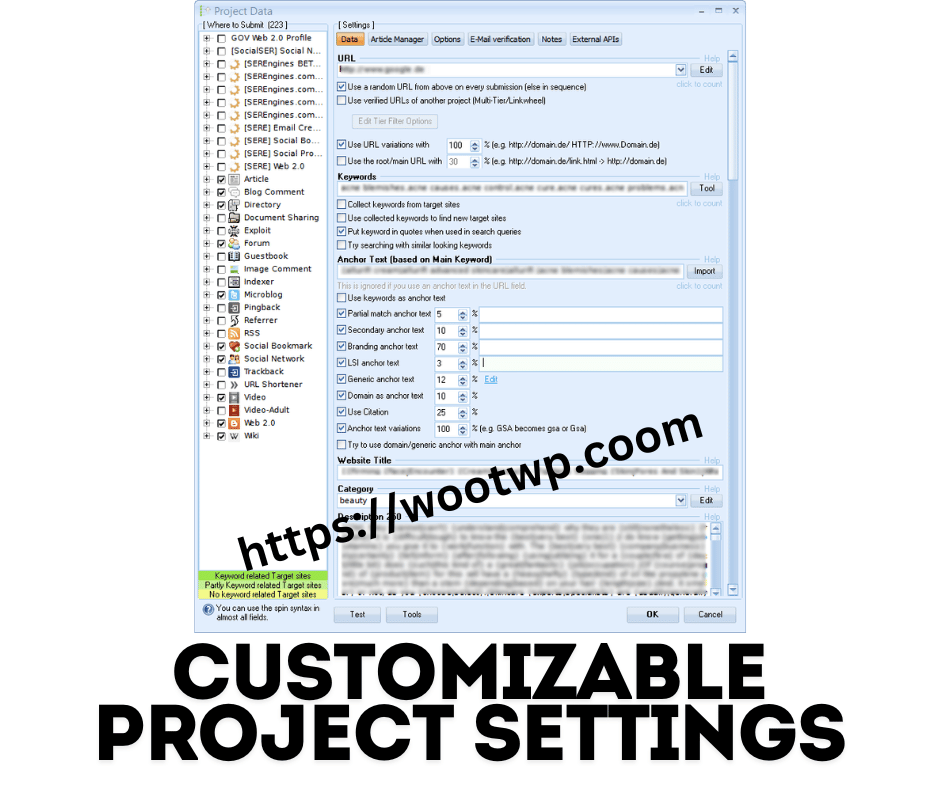 Automated SEO with GSA Search Engine Ranker 4 Customizable-Project-Settings