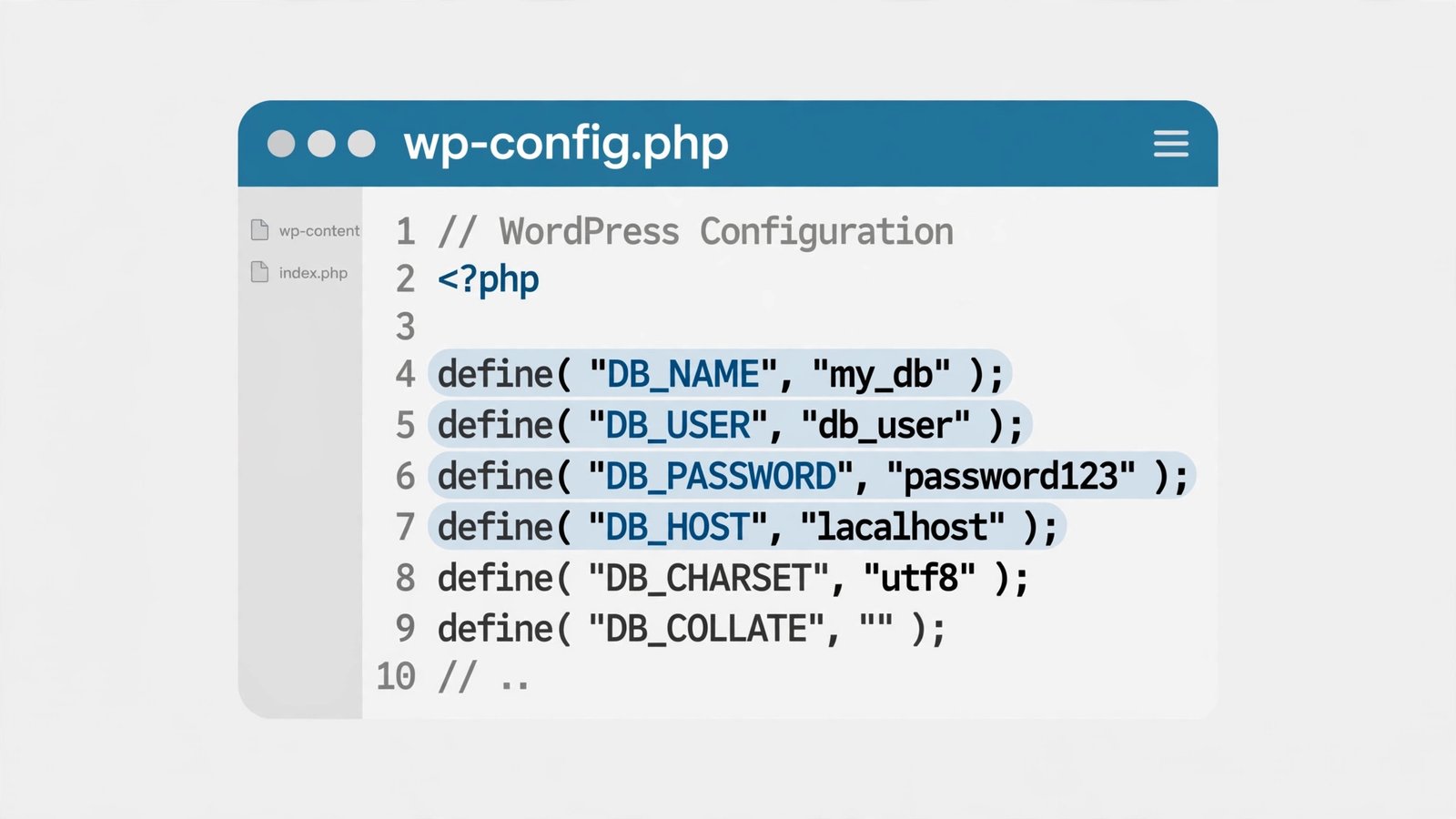 How to Fix "Error Establishing a Database Connection" in WordPress 3 Database credentials DB_NAME DB_USER DB_PASSWORD DB_HOST in wp-config.php