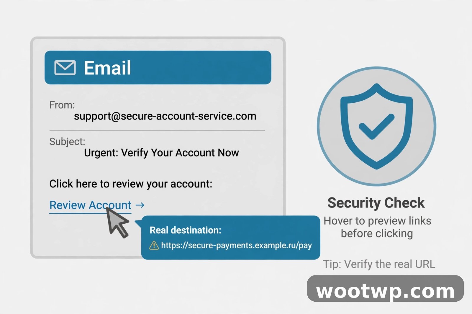 How to check if a link is safe before clicking - vector illustration of a cursor inspecting a URL