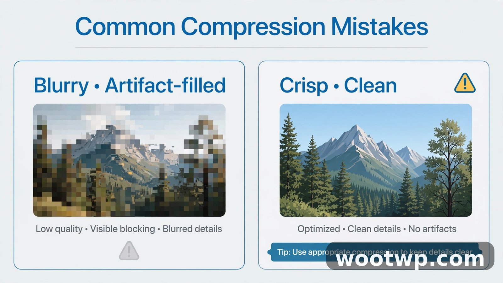 How to Compress Images Without Losing Quality: 7 Easy Tips 5 Common image compression mistakes that wreck photo quality, illustrated side by side