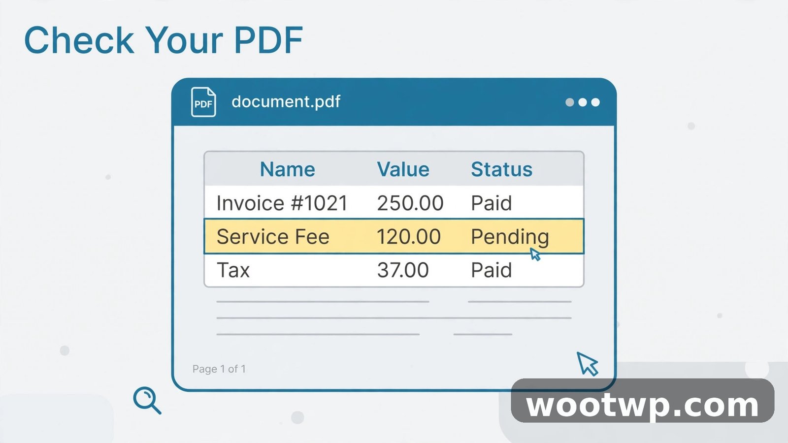A PDF page with selectable highlighted table text