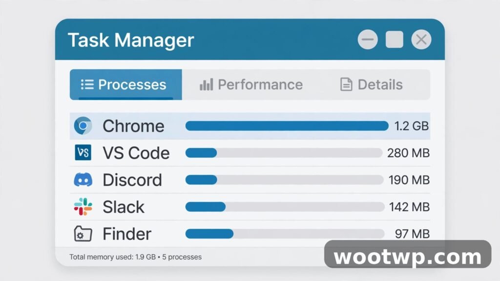 Chrome Task Manager sorted by memory use, showing one heavy tab at the top