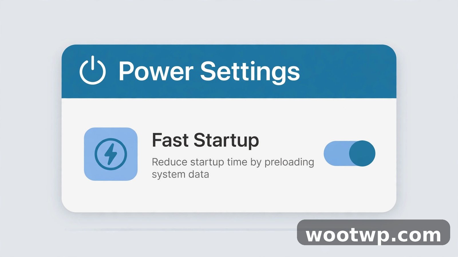 Power settings screen with fast startup switched on