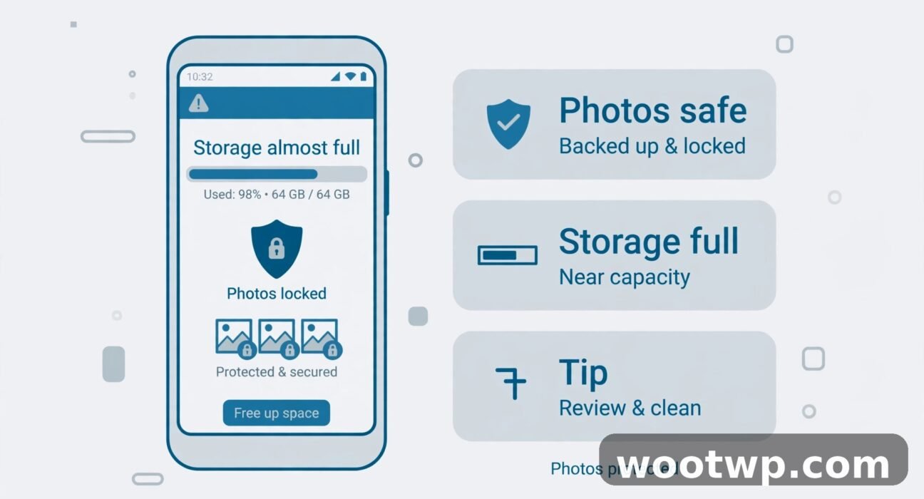 How to Free Up Storage on Android Without Deleting Photos: 7 Easy Fixes 1 How to free up storage on Android without deleting photos — vector illustration of an Android phone freeing gigabytes of space