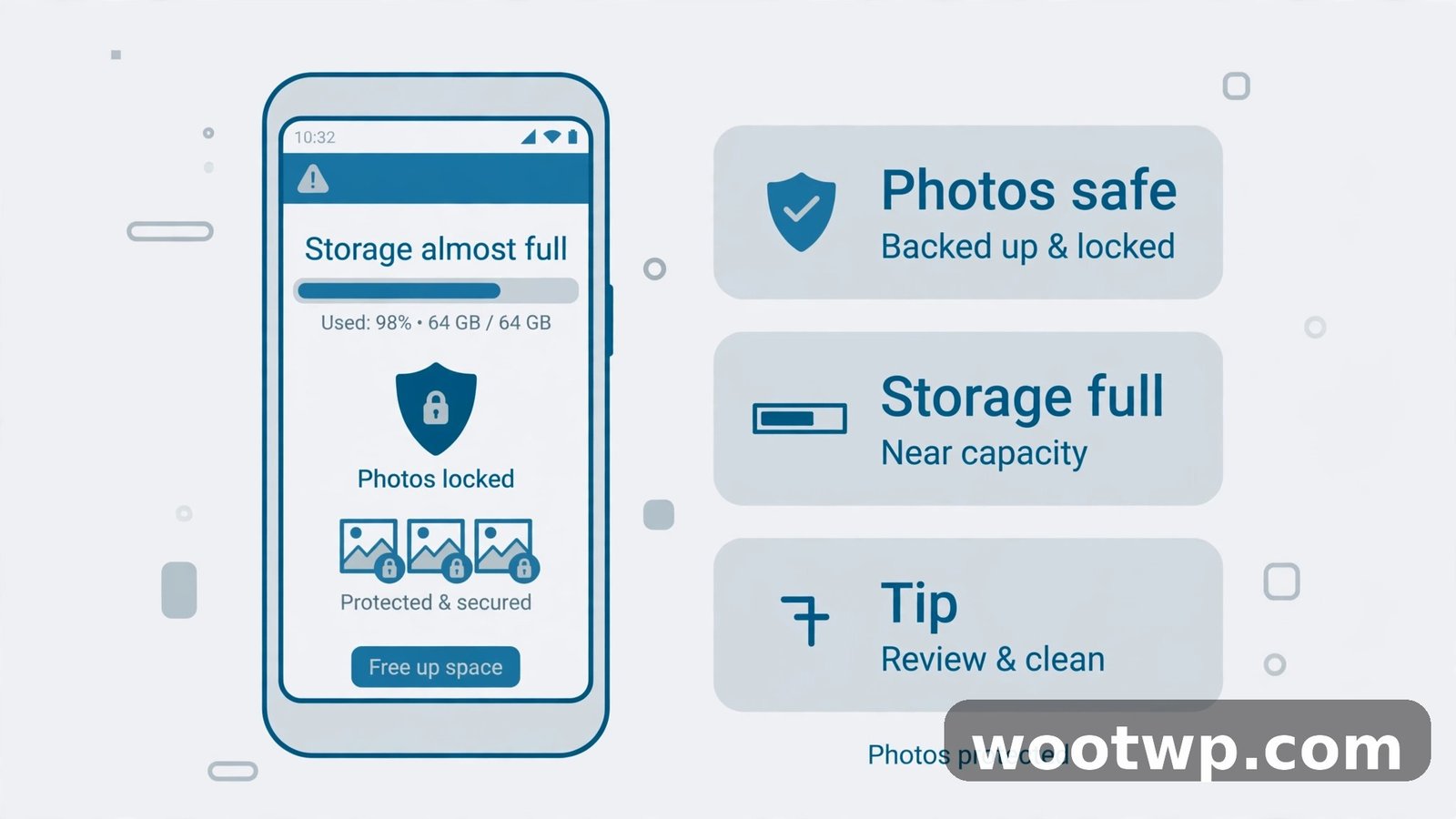 How to free up storage on Android without deleting photos — vector illustration of an Android phone freeing gigabytes of space