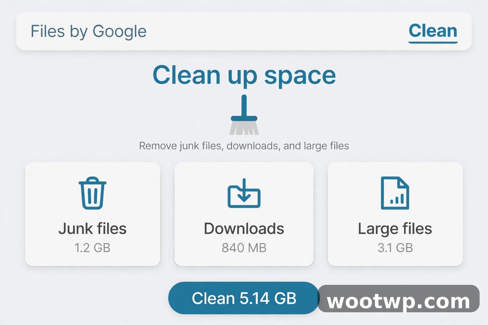 How to Free Up Storage on Android Without Deleting Photos: 7 Easy Fixes 5 Files by Google Clean tab removing junk files, downloads, and large files