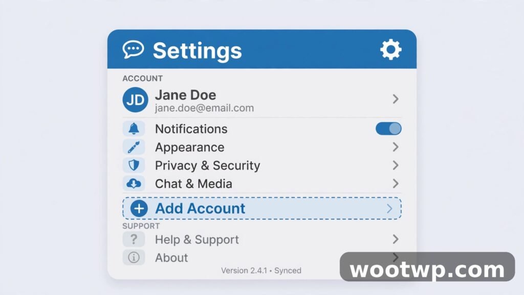 Add Account menu in WhatsApp settings
