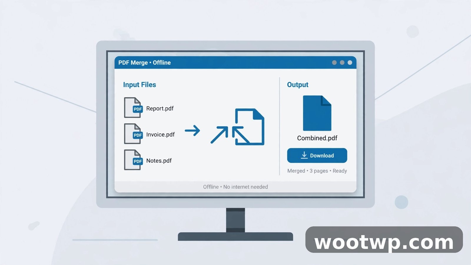 Desktop PC combining PDF documents offline
