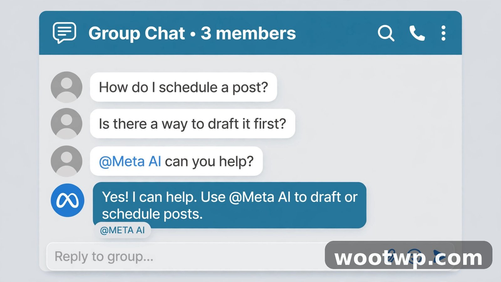 Group chat using the @Meta AI mention to get answers in WhatsApp