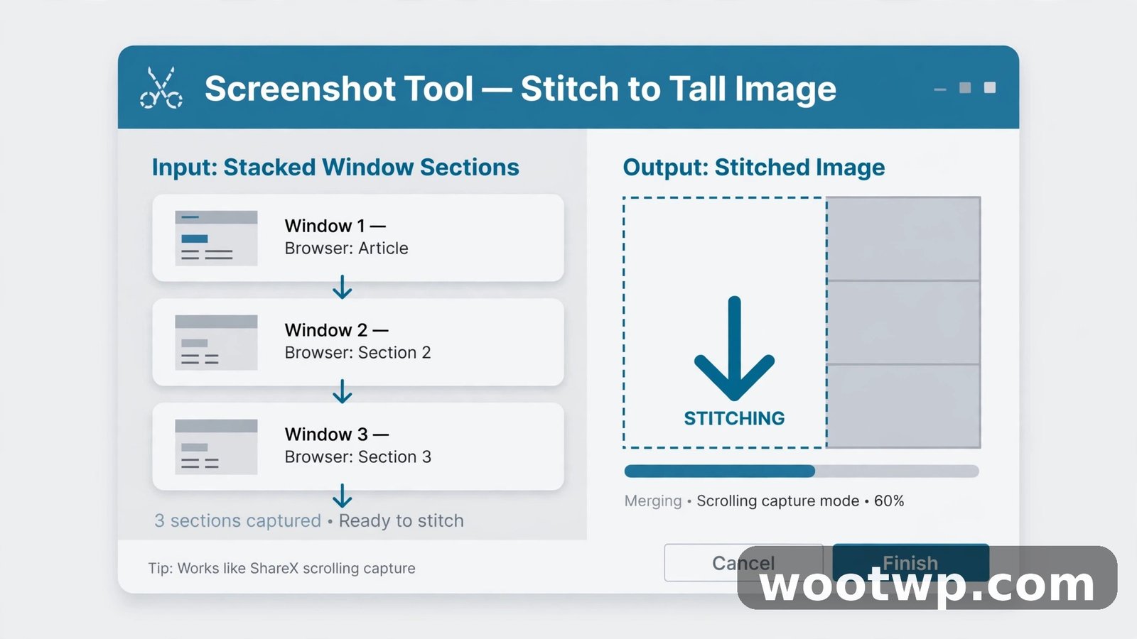 ShareX scrolling capture dialog stitching window sections together