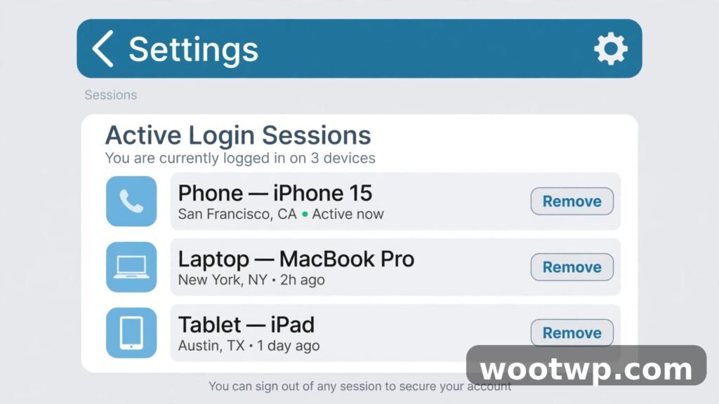 Reviewing active Facebook login sessions to remove unknown devices