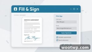 Adobe Acrobat Reader Fill and Sign panel with a drawn signature on a contract