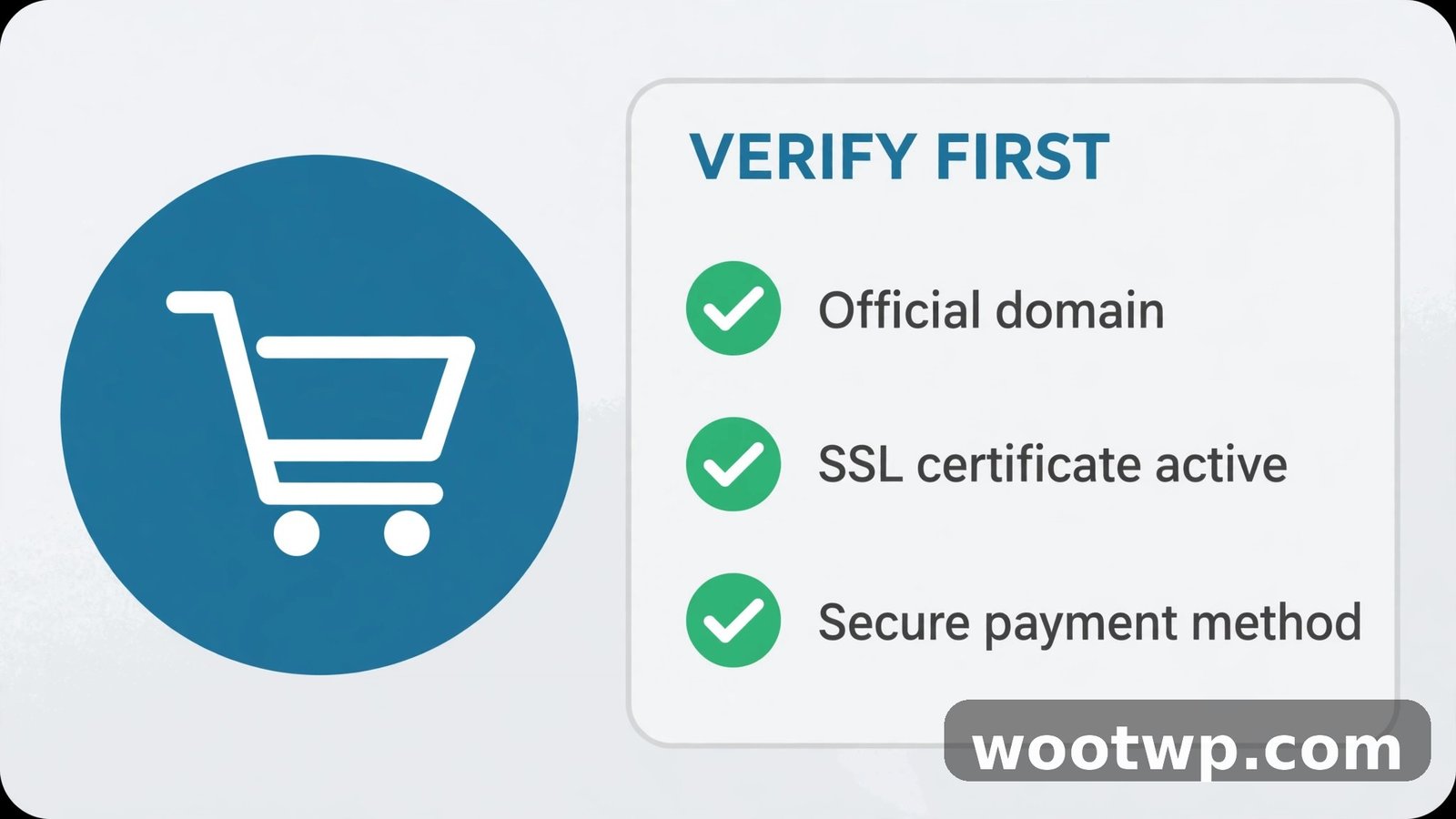 Verification checklist with checkmarks next to a shopping cart icon