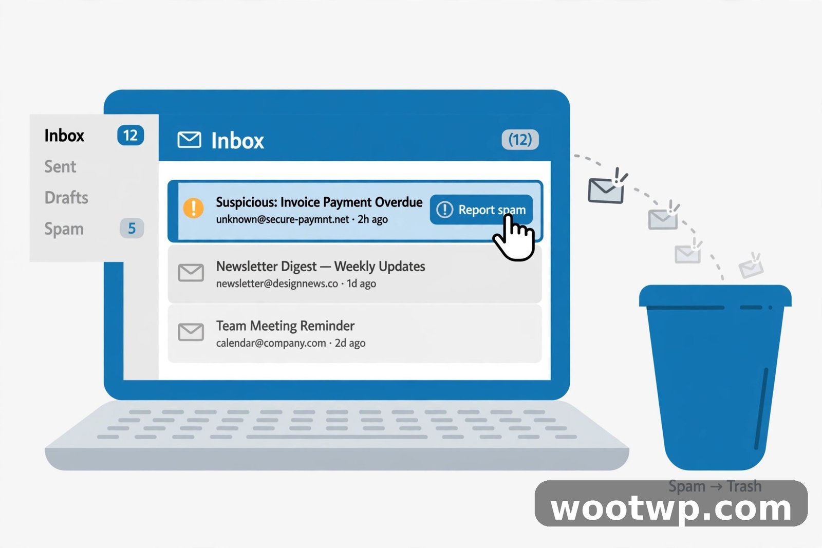 Illustration of reporting a spam email in Gmail